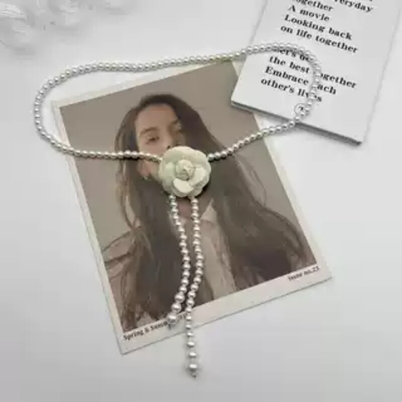 连衣裙山茶花腰带女高级感2025新款装饰夏花朵白色珍珠腰链小香风