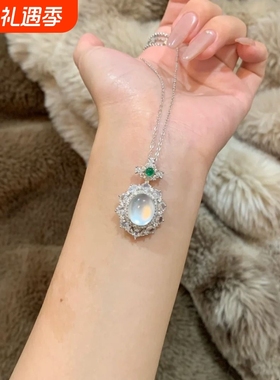 新中式满钻冰透魔镜小吊坠项链女