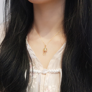 s925纯银可转动拨浪鼓项链女同款ins轻奢时尚高级感锁骨链