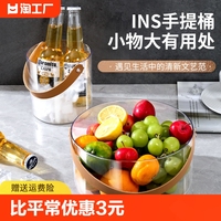 ins透明创意手提篮子多功能收纳盒冰桶水果篮pet果盘桌面收纳桶