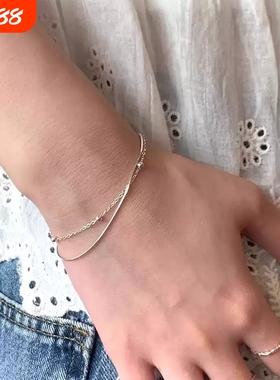 S925纯银双层银珠蛇骨手链轻奢小众米珠链2025新款冷淡风素链手饰