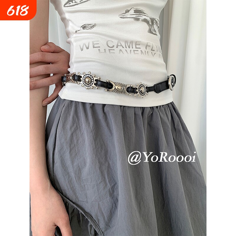 设计感配裙子美式辣妹雕花高级质感小众细腰带皮带小众配饰复古潮