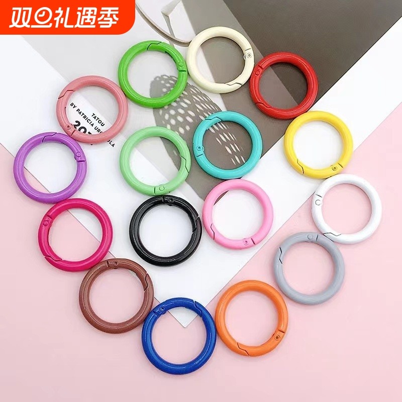圆形合金彩色弹簧圈O形迷你烤漆钥匙扣链条包包弹簧扣diy饰品配件