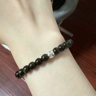 大有水晶 天然彩虹眼黑曜石手链女极细4mm女士手串茶水晶情侣款