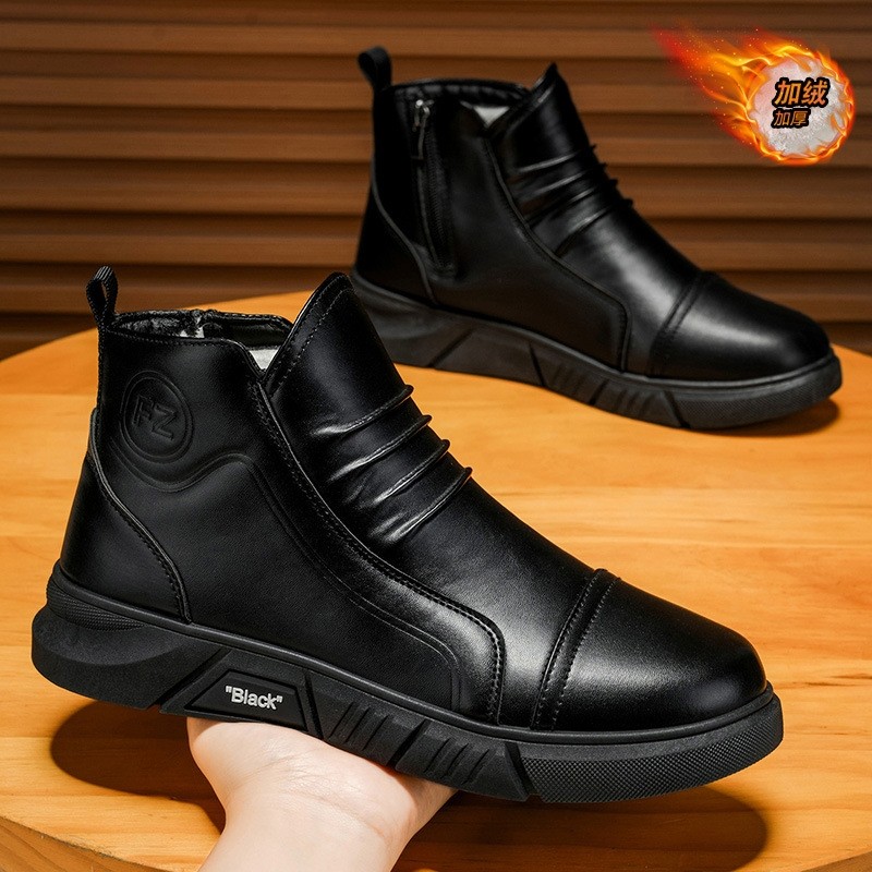 冬季加绒马丁靴男鞋新款高帮皮靴男士黑色皮鞋加厚保暖短靴子棉鞋,流行男鞋,棉鞋,淘宝优惠券,粉丝福利购,淘宝优惠卷