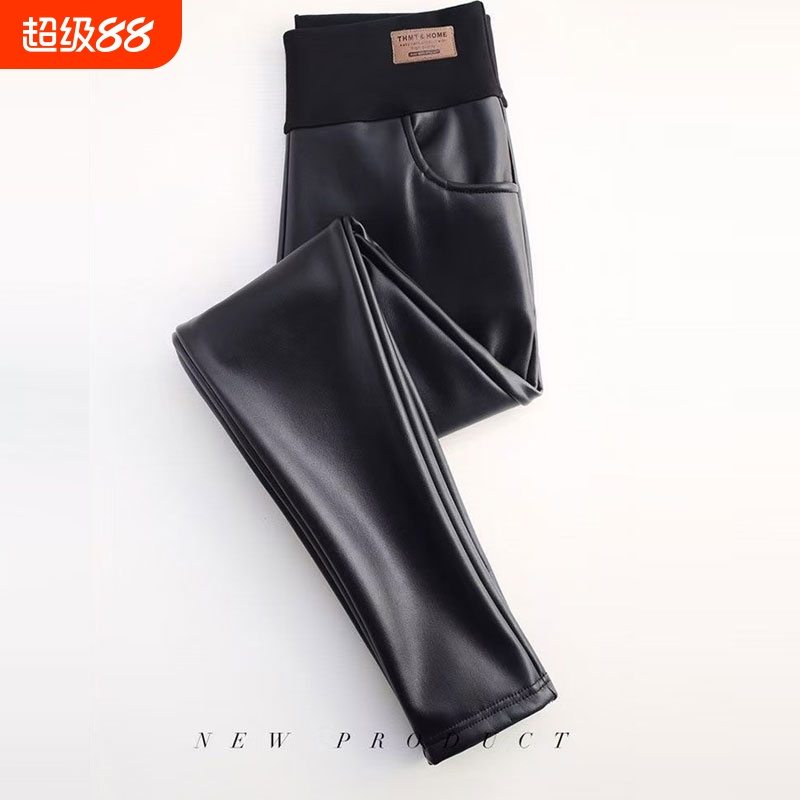 特厚羊羔绒皮裤女加绒加厚pu踩脚外穿打底裤秋冬高腰紧身小脚裤