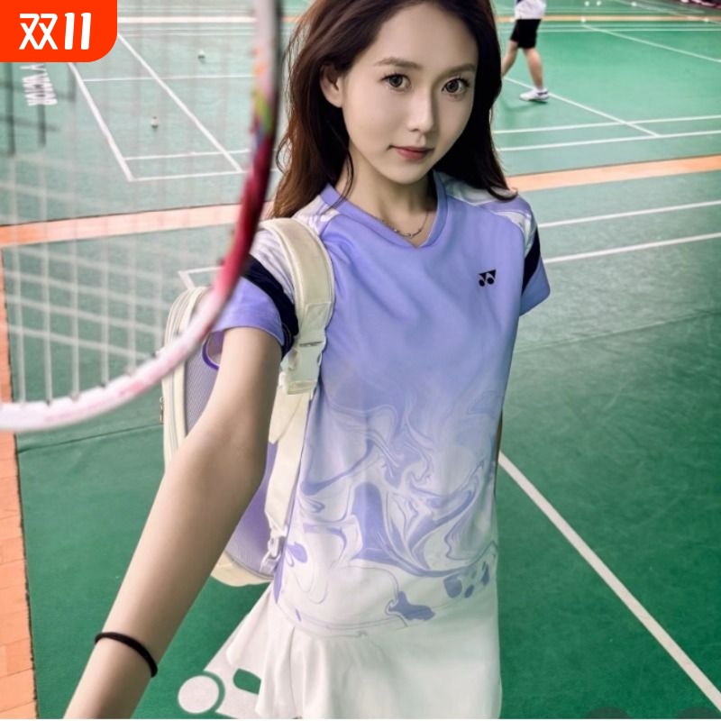 2025yy羽毛球服大赛服速干跑步男女透气运动比赛乒乓球短袖训练服