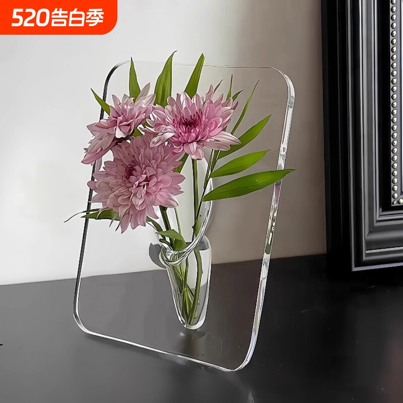 相框花瓶亚克力透明水培插花水养摆件客厅桌面玄关轻奢高级感卧室