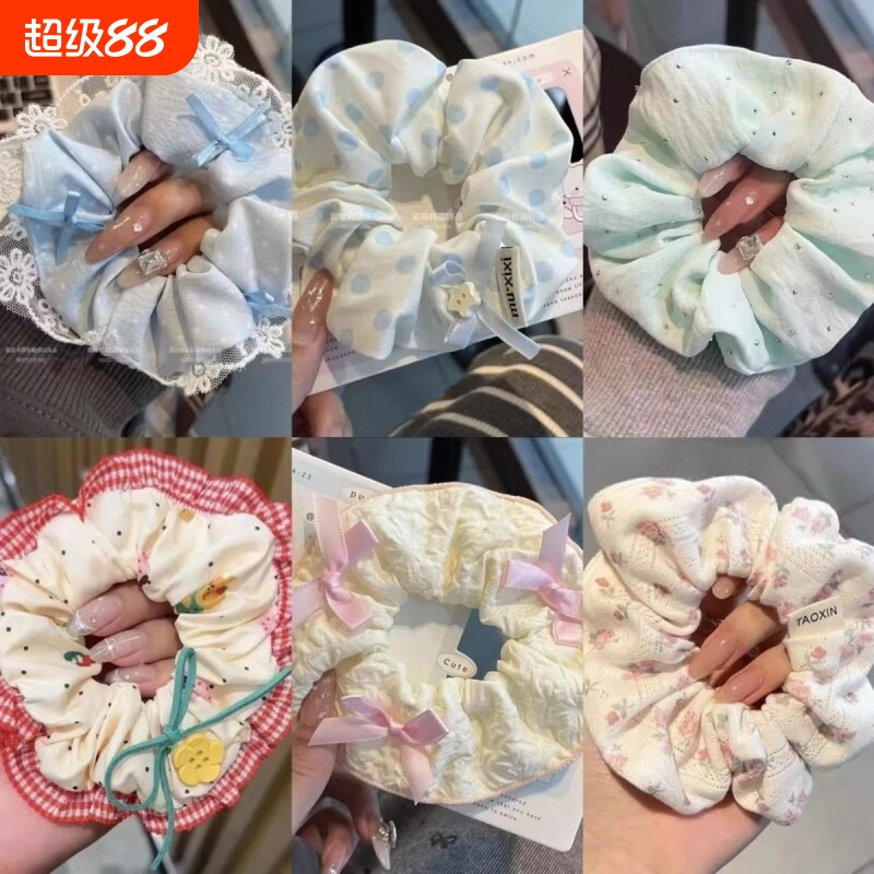 公主ins蝴蝶结蕾丝韩版马尾大肠发圈可爱甜妹发绳波点格子绿格