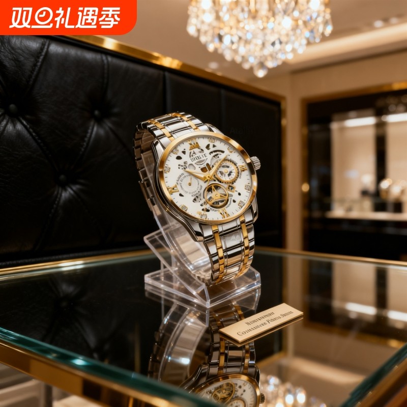 手表男款防水高级感全自动男表数字双日历防水腕表男机械风全自动