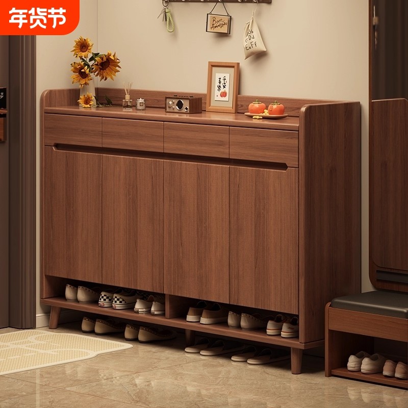 2025爆款鞋柜楼道家用门口入户玄关柜一体靠墙实木鞋架多层收纳