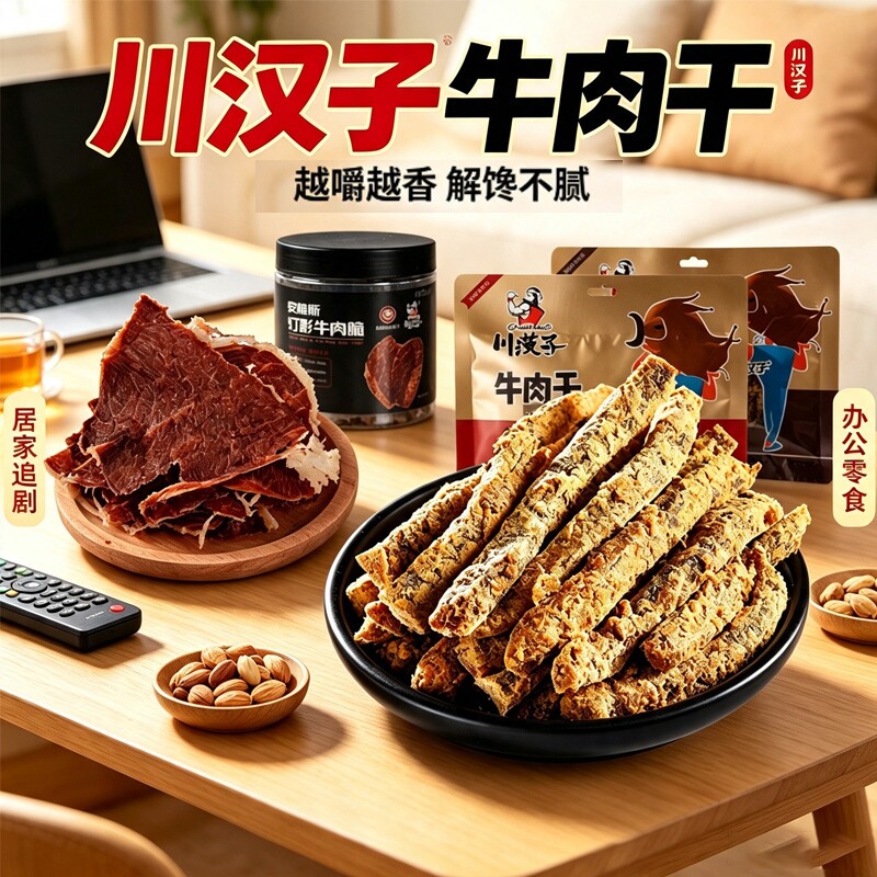 川汉子牛肉干五香小包装 手撕牛肉零食  安格斯牛肉脆片 非旗舰店