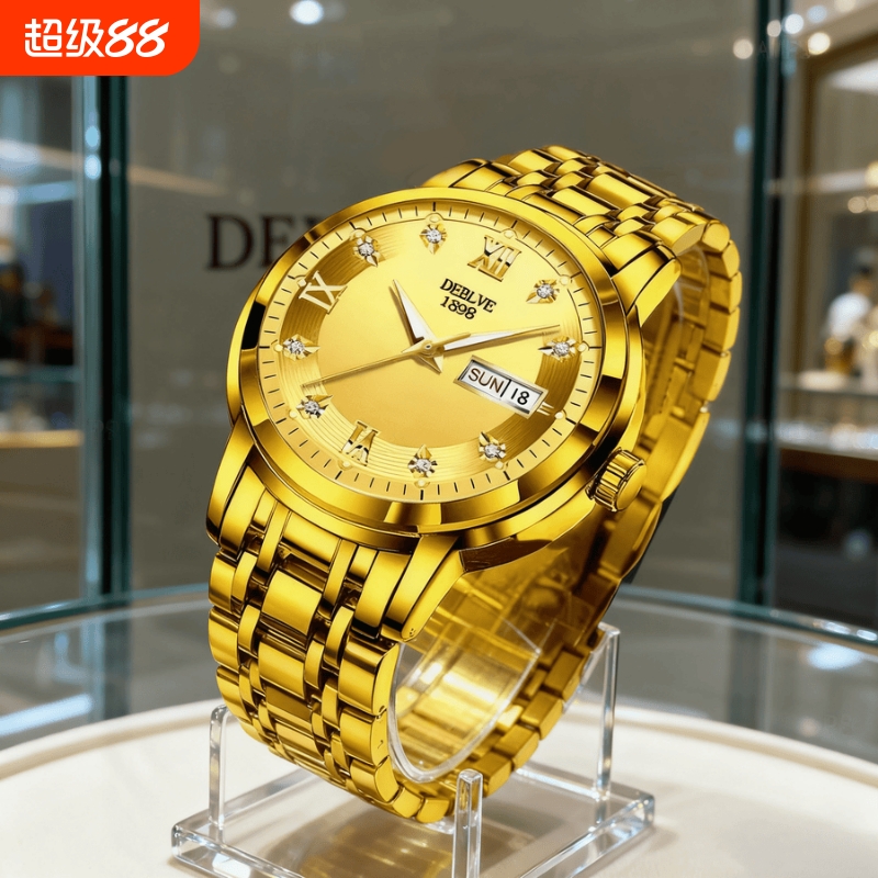 男士手表男正品名牌全自动非机械表钢带男款商务防水石英腕表老人