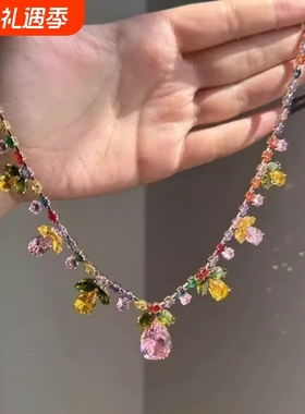 【繁花似锦】春日花朵浮夸彩色项链超重工中古设计超闪锁骨链宴会