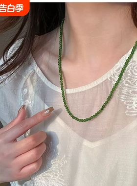 新款显白绿色玉髓串珠项链新中式项链女小众轻奢高级感百搭时尚