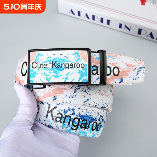 Cute Kangaroo新款全卡槽自动腰带男女同款高级牛仔裤皮带字母