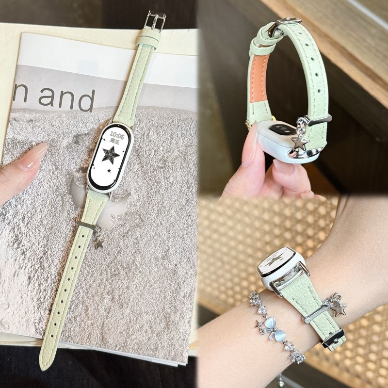 星星挂坠适用小米手环10表带亲肤皮质荔枝纹9秋冬搭配氛围8陶瓷版