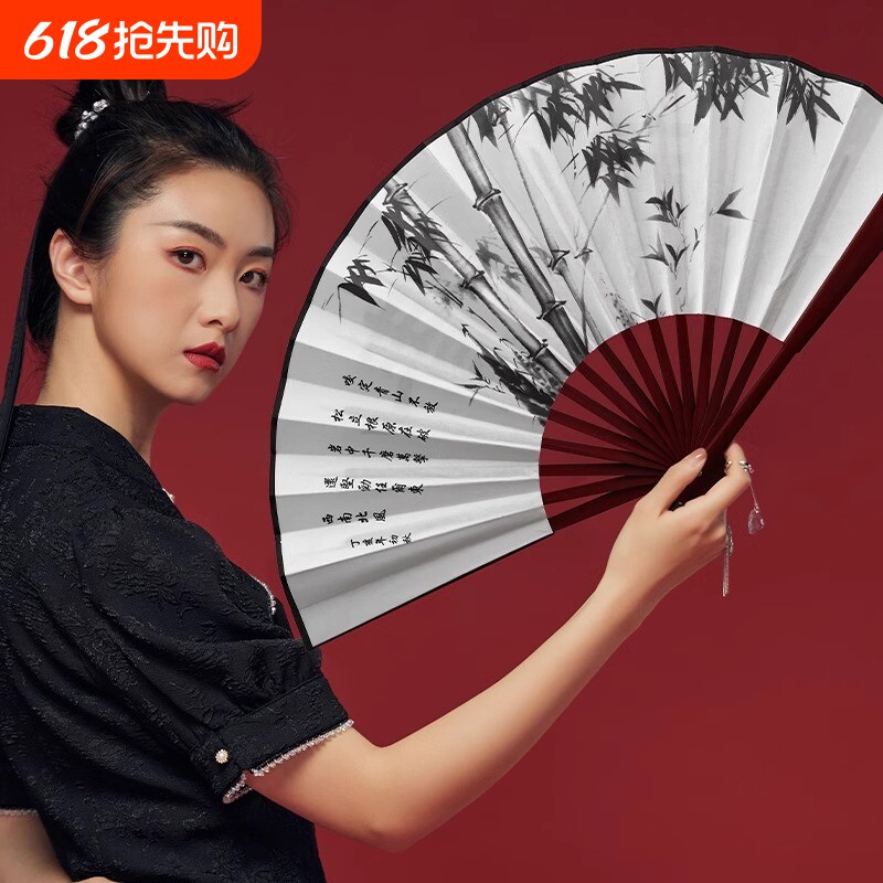 10寸古风扇子折扇中国风男士款绢布折叠夏天竹扇随身耐用手工扇面