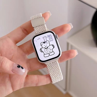 小蛮腰适用iwatch表带编织苹果手表s10磁吸applewatch9se尼龙运动9代8/7/6透气s8夏天红色黑色紫色硅胶薄荷绿