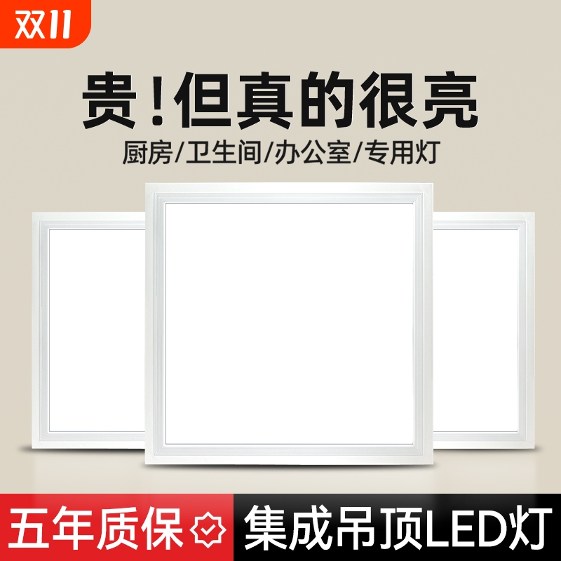 集成吊顶led灯厨房卫生间灯铝扣板嵌入式30x30x60x300x600平板灯