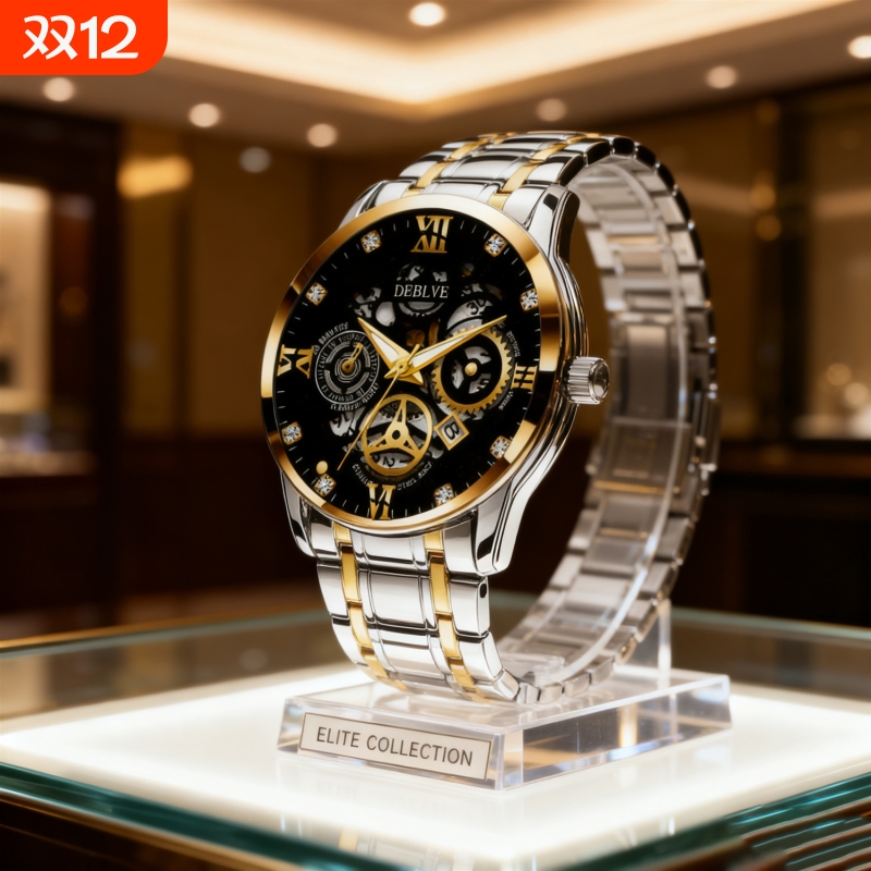 正品瑞士全自动非机械表手表男士学生韩版时尚潮双日历防水表夜光