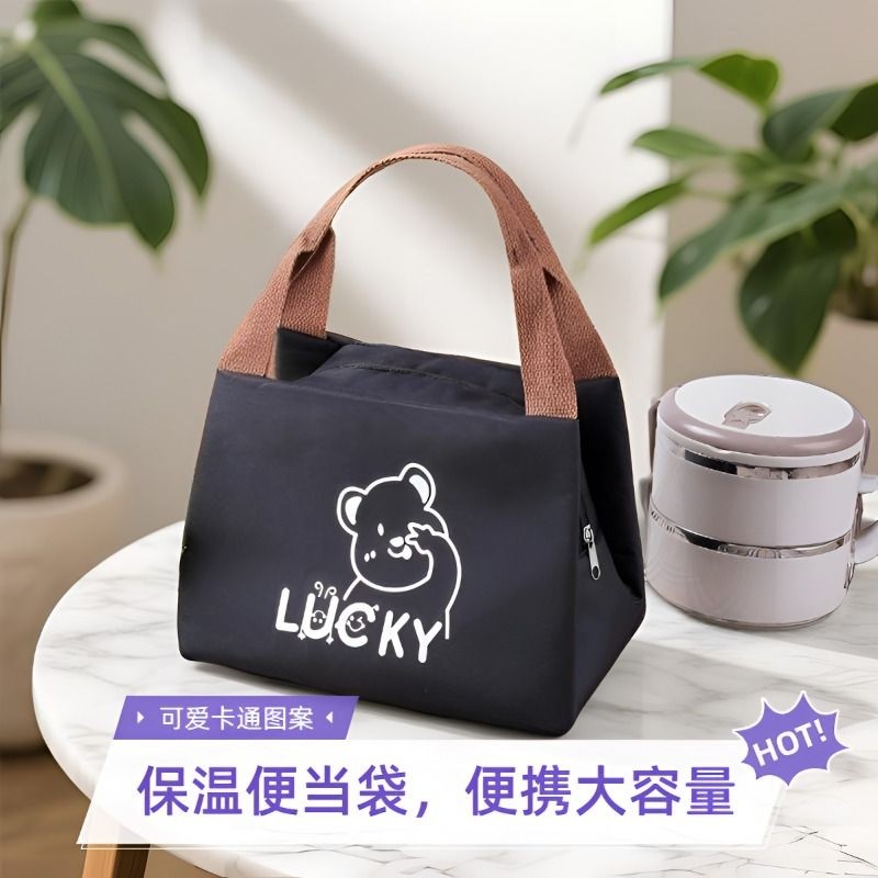 防水手拎饭盒袋上班族手提袋小学生带饭保温便当包可爱卡通午餐包
