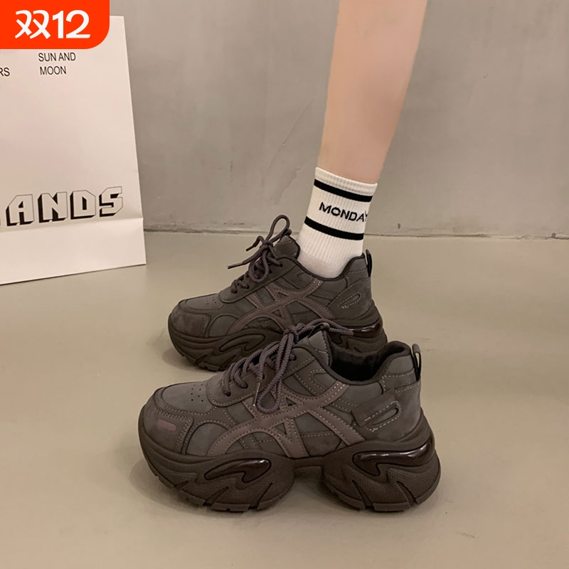 小个子增高欧货厚底老爹鞋女2025秋冬新款超火爆款灰色休闲运动鞋