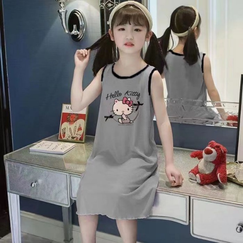 新款冰丝莫代尔女童夏季背心裙卡通紫悦公主睡衣裙母女亲子家居服