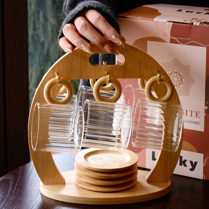 复古轻奢咖啡杯碟套装家用客厅下午茶玻璃拿铁杯子咖啡器具袋架子