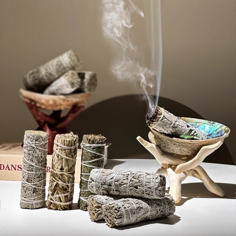 加州白鼠尾草净化秘鲁圣木雪松杖香薰蓝鼠尾草塔香鲍鱼壳支架