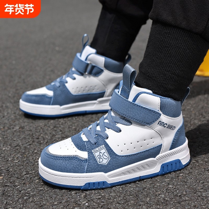 秋冬季韩版时尚皮面儿童运动鞋轻便防滑男孩女孩魔术贴耐户外跑鞋