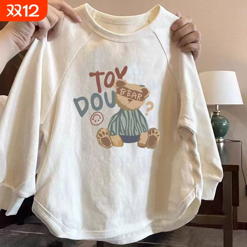 女童纯棉长袖t恤春秋新款中大童卡通印花宽松休闲上衣宝宝打底衫L