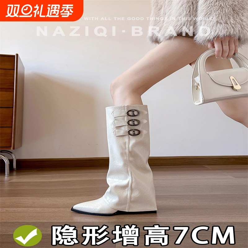 方头西部靴7cm鞋跟高筒女靴