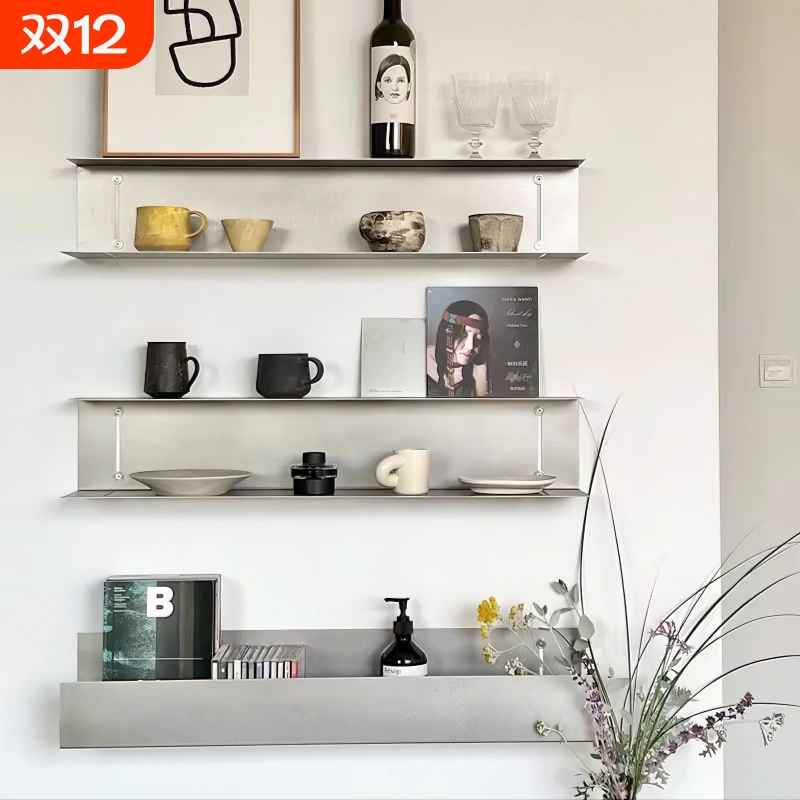 一字隔板不锈钢置物架壁挂式上墙展示架墙面装饰陈列架厨房金属