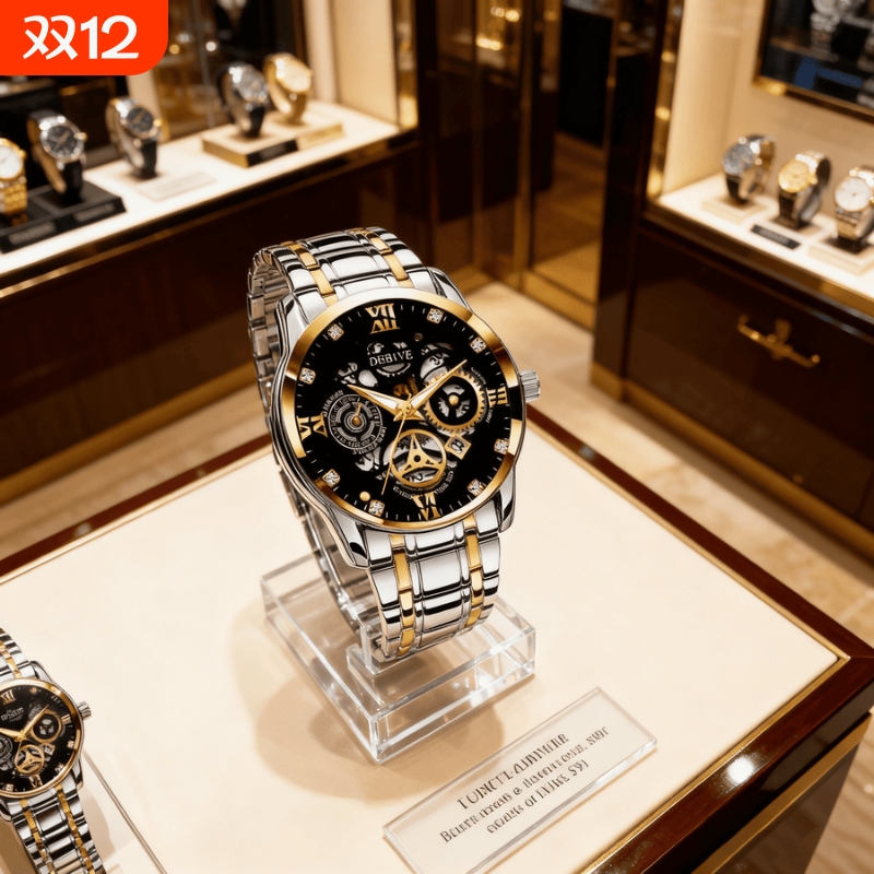 镂空男士手表男正品名牌全自动非机械表钢带男款商务防水石英腕表