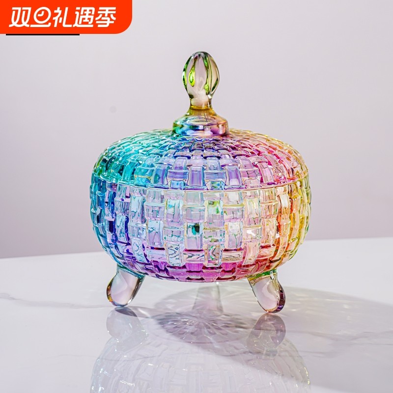 弗莱文茨欧式玻璃糖果罐带盖干果零食罐家用果盘客厅方糖缸糖果盅