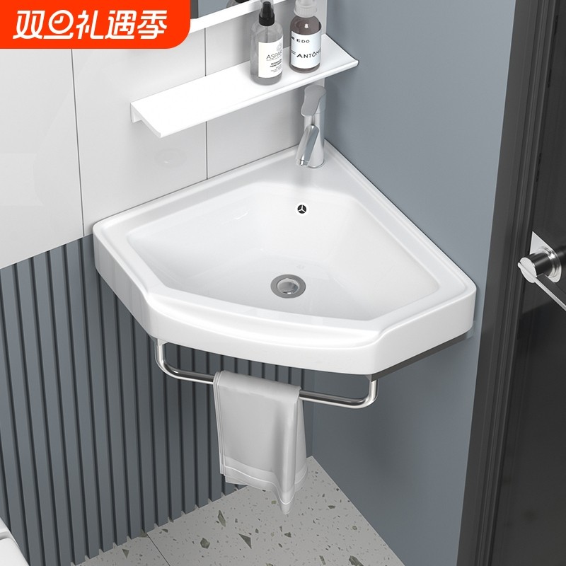 三角洗手盆转角洗脸盆简易儿童洗漱台小型洗手池迷你陶瓷挂墙式