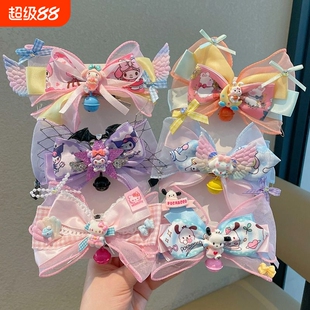 新款女童三丽鸥发光发夹库洛米美乐蒂玉桂狗少女心带灯蝴蝶结发饰