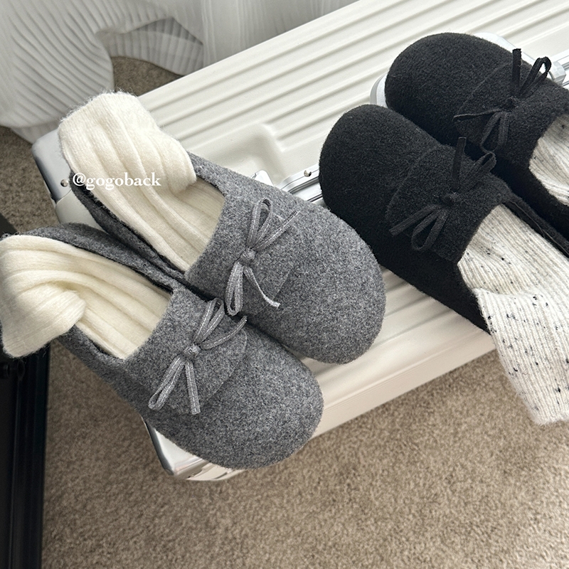 gogoback秋冬复古加绒勃肯鞋女通勤百搭一脚蹬豆豆鞋蝴蝶结单鞋子