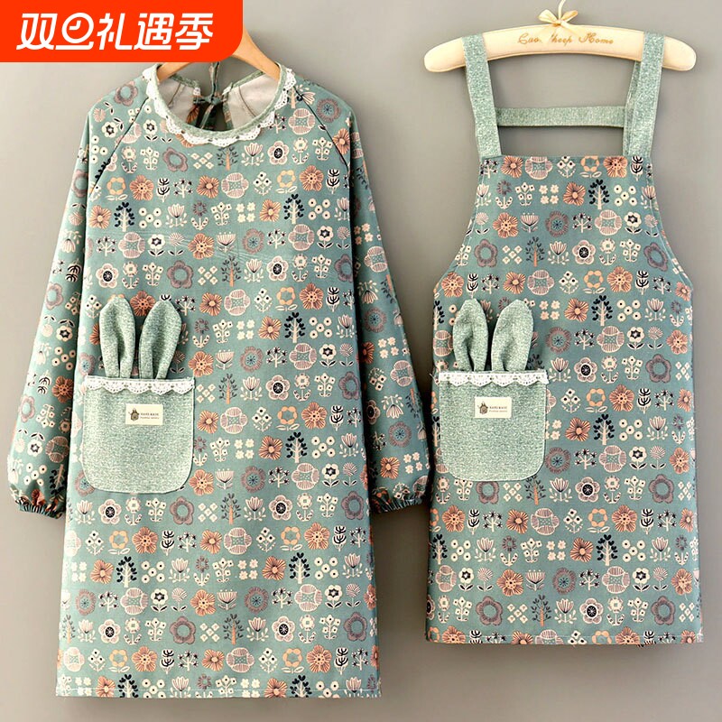 帆布长袖背带围裙防油污耐磨透气家用厨房罩衣新款工作服围腰时尚