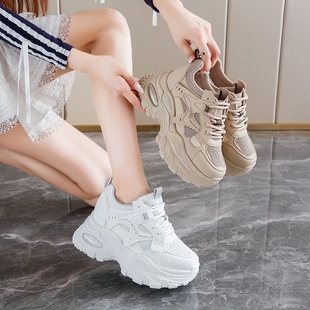 女时尚 厚底百搭休闲运动女鞋 潮鞋 新款 子 2025秋季 内增高皮面老爹鞋
