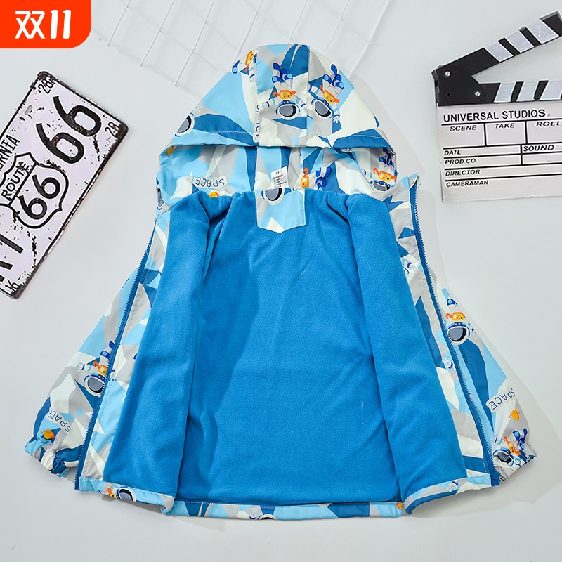 男童冲锋衣儿童外套秋装新款大童外衣春秋童装一体薄绒加绒防风衣