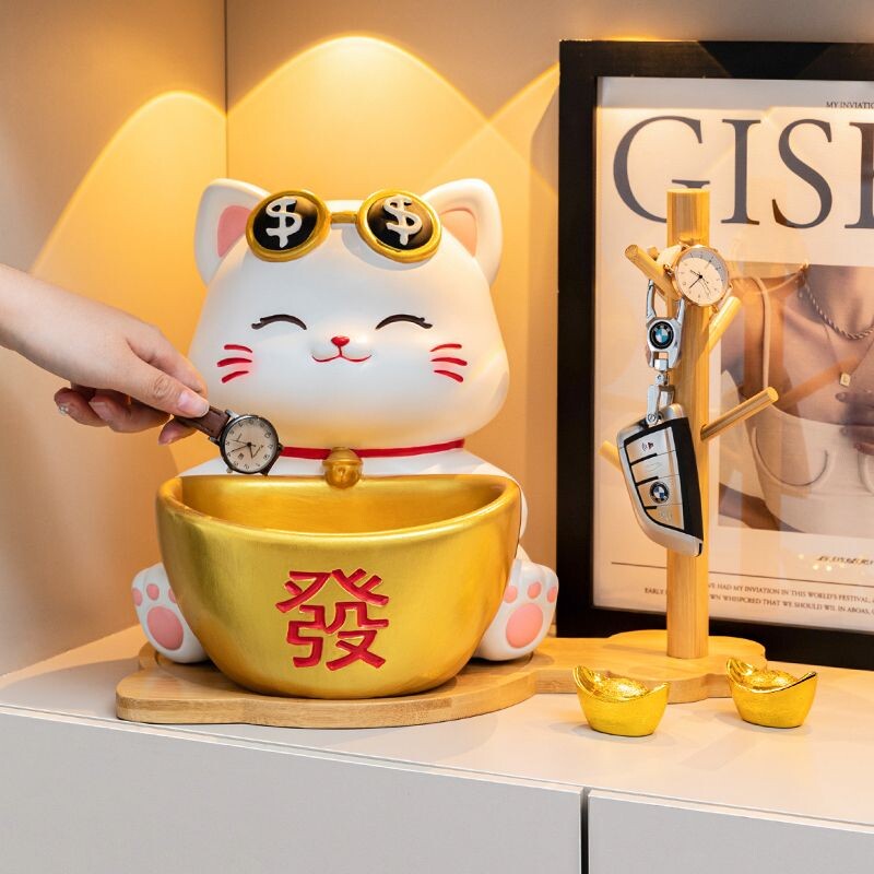入户玄关招财猫钥匙收纳摆件客厅装饰乔迁礼物实用氛围仪式朋友
