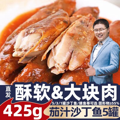 茄汁鲭鱼沙丁鱼罐头425g*5番茄鱼即食熟食海鲜下饭下酒菜食品鱼肉