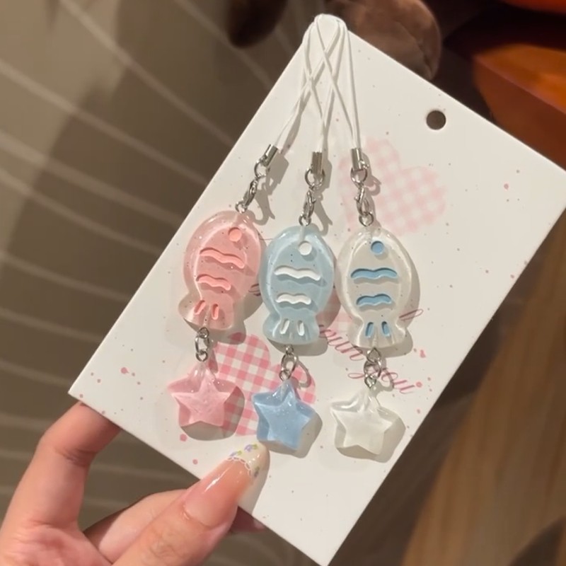 鲷鱼烧星星挂绳夏日清透钥匙绳可爱吊坠书包挂件送闺蜜小挂饰