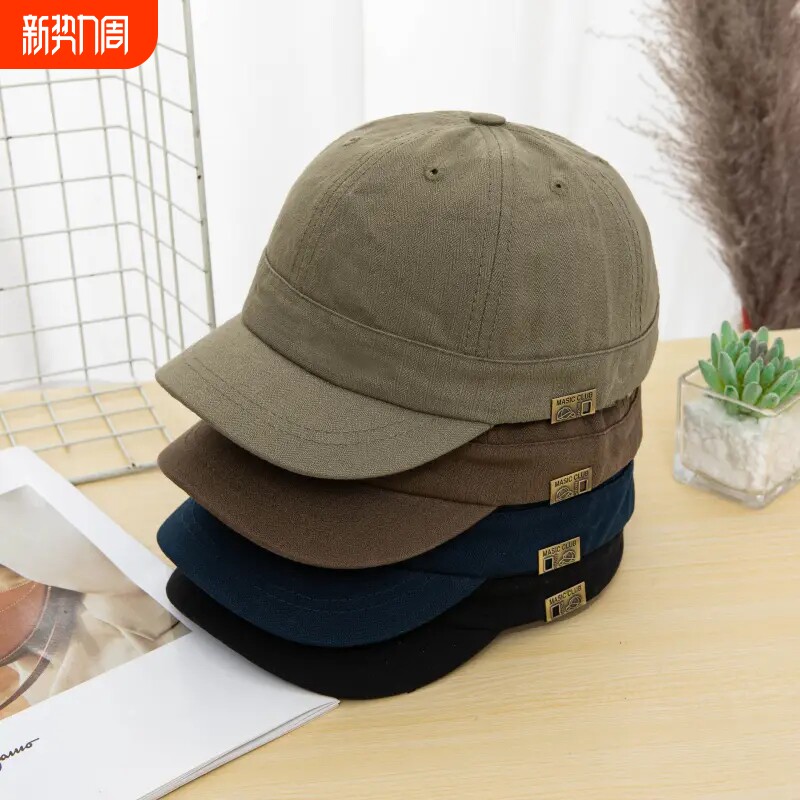 短帽檐棒球帽子复古大头鸭舌帽软顶美式百搭短檐休闲男士个性遮阳
