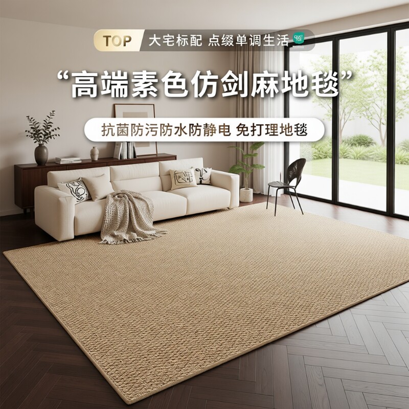 仿剑麻地毯客厅耐磨仿猫爪免洗侘寂中古风地垫奶油高级卧室床边毯