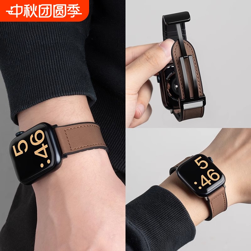适用苹果S10表带男iwatch9手表女applewatch8疯马S9S8新款10高级磁吸S7运动7智能S6真皮SE硅胶Ultra春夏