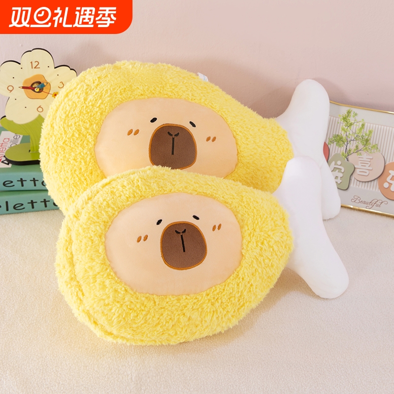 新款毛绒玩具卡皮巴拉炸鸡腿公仔可爱玩偶床头抱枕靠枕礼物娃娃