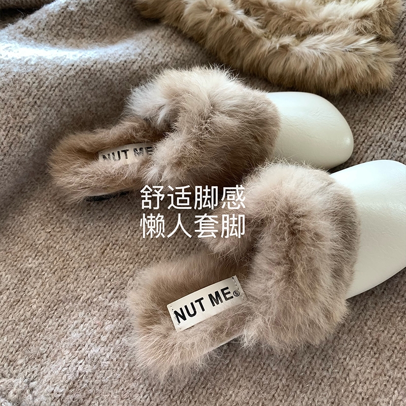 奶斯小肥兔~INS獭兔毛年轻款皮草勃肯鞋冬温柔精致毛毛鞋平底